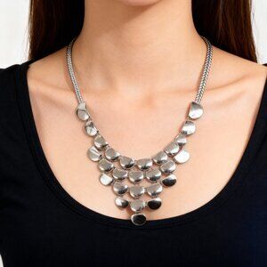 Express Silver-Tone Statement Necklace | Scale Bib Choker